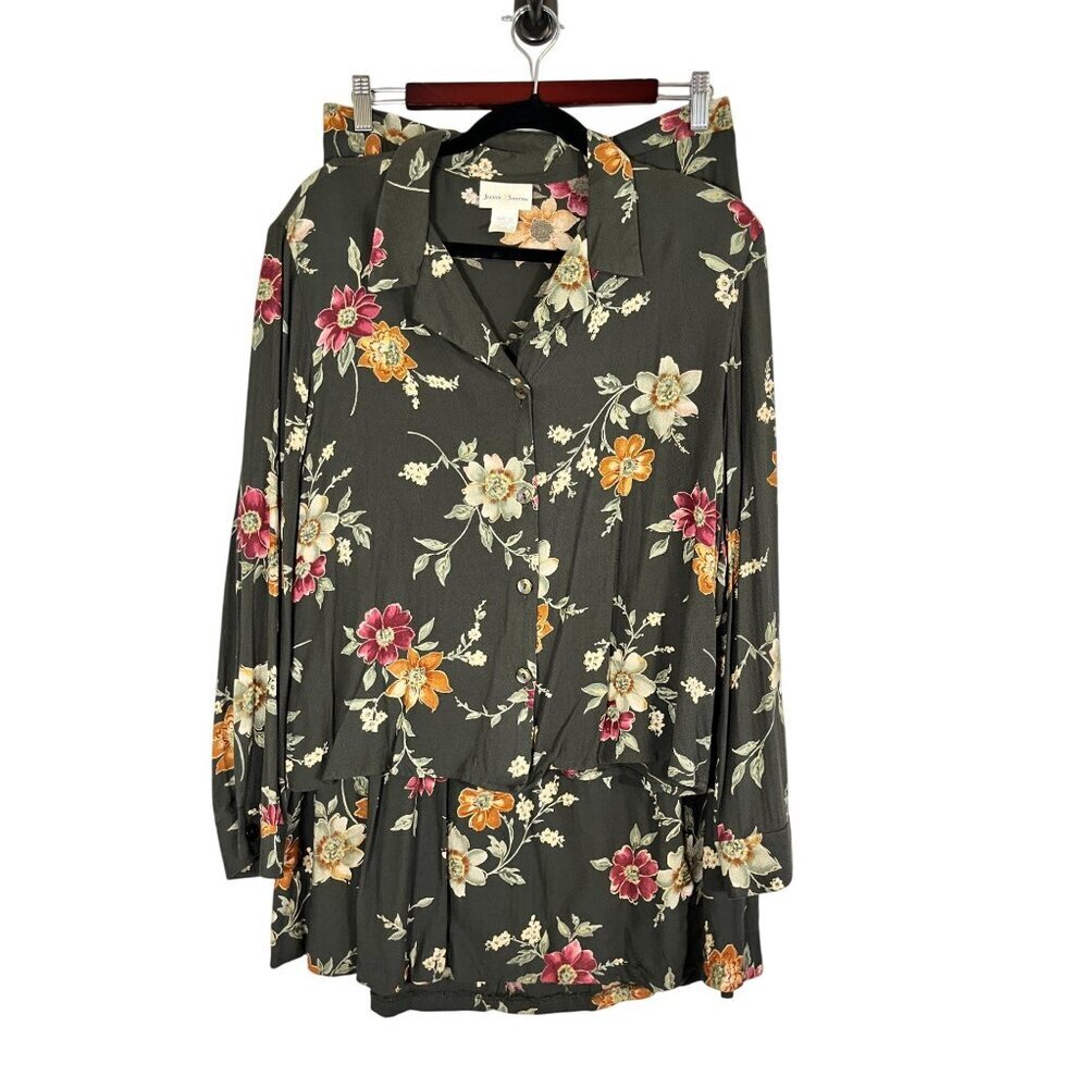 Retro Floral Skirt Set Green 16 Boho‎ Hippie Indie Folk Cottagecore Classic Chic